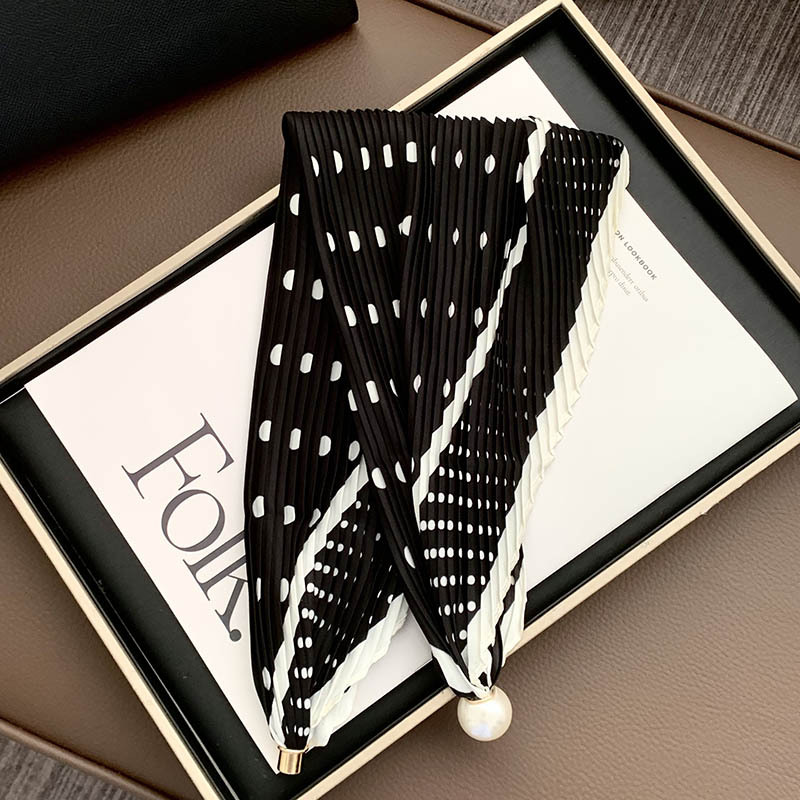 Hebilla de succión magnética collar de perlas bufanda de seda larga y estrecha bufanda de cuello femenino con camisa bufanda fina bufanda de seda plisada bufanda