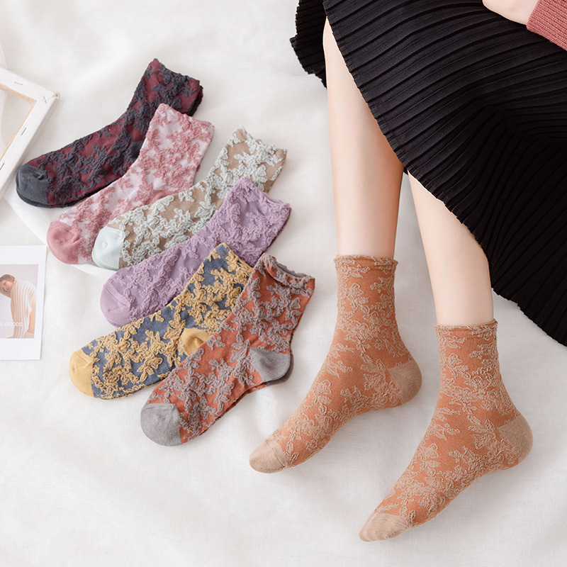 Autumn and winter New products Retro solar system In cylinder Socks cotton material Floral lady fresh Medium hose Socks wholesale