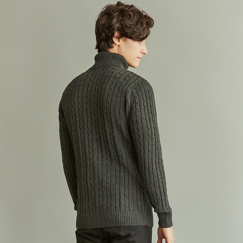 Men's Outerwear Twist Print Large Knit Sweater Stylish Men's Korean Version Tall Collar Sweater Youth Base Shirt