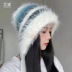 グラデーション色のぬいぐるみのニット帽の女性秋の冬の暖かい耳保護カバーの帽子はかわいいカラーの毛糸の帽子を包むことができます。