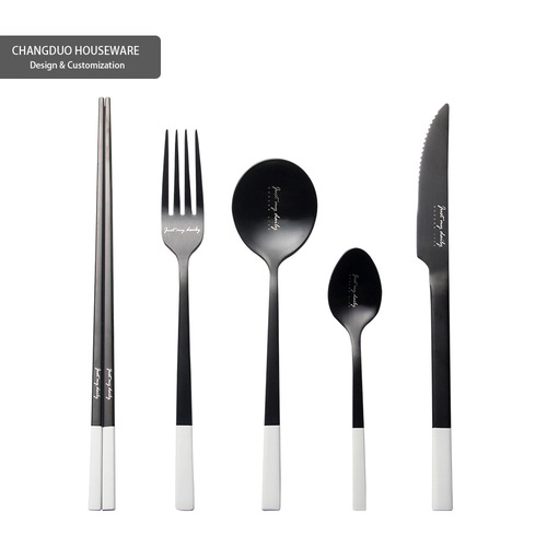 Nordic black and white letters Western food steak knife fork spoon chopsticks creative ins style tableware restaurant hotel supplies distribution