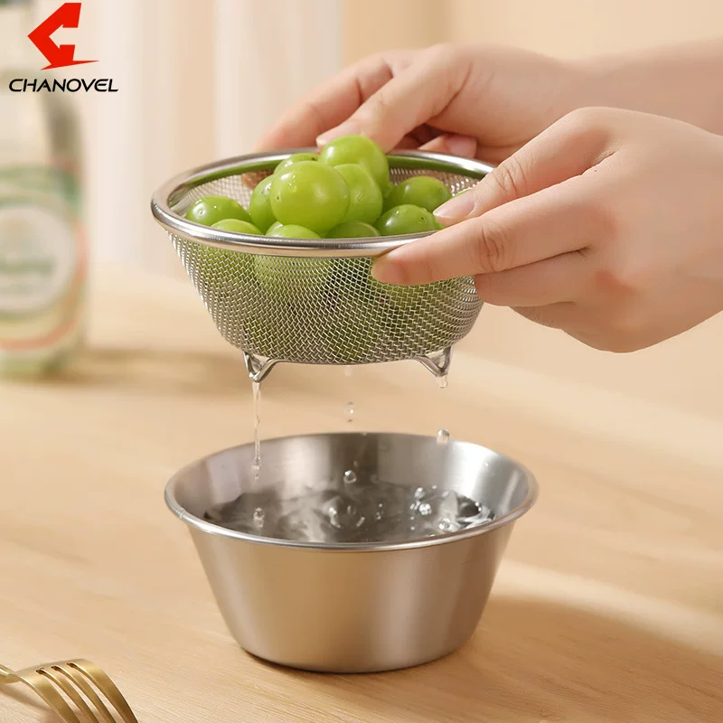 304 mini stainless steel artifact Taomi -washing bowl leakage bowl filter fruit basket drain basket preparation dishes bowl bowl
