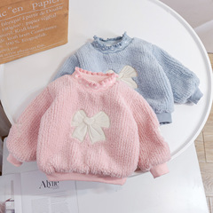 Girls' velvet thickened sweatshirt 2023 autumn and winter new Korean style style pullover bow children's tops