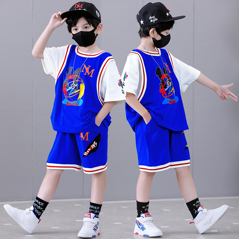 Nowy dwuczęściowy komplet koszulek z krótkim rękawem dla chłopców, od średnich i dużych rozmiarów, do gry w koszykówkę_voghion.com