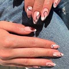 Pure Desire Mandarin Duck Color Black and White Wave Line Nail Art French Almond Nail Sheet Exclusive for Ladies