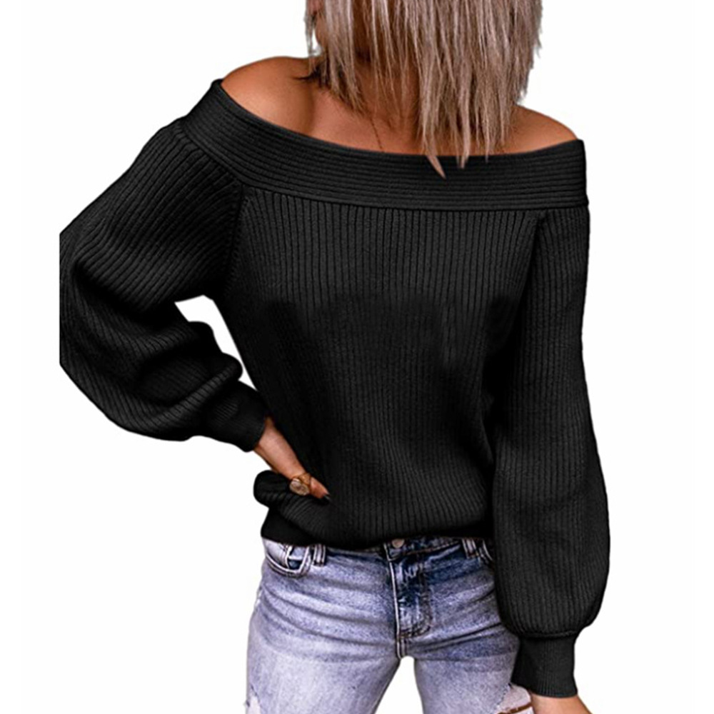 solid color off-shoulder long-sleeved Knitted Sweater nihaostyles wholesale clothing NSGYX84904