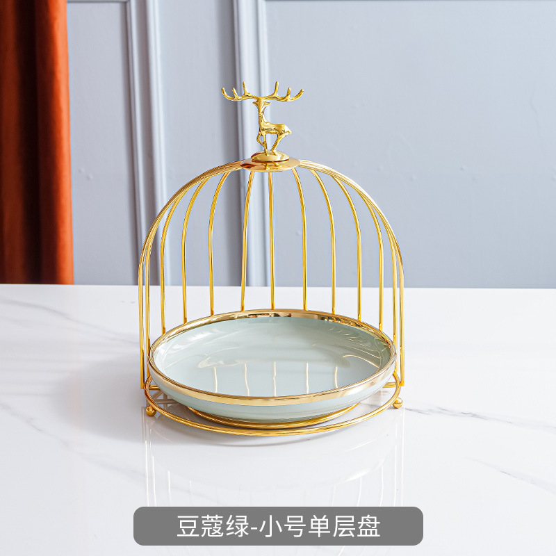 Plato de fruta de cerámica de lujo ligero mesa de café de la sala de estar cesta de frutas en casa plato de pastel de caramelo creativo adornos de almacenamiento de postre de doble capa