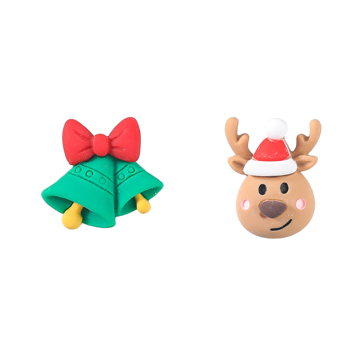Fashion Christmas Bell Elk Christmas Resin Christmas Bell Elk Asymmetrical Stud Earrings