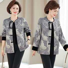 妈妈春装洋气夹克风衣中年女装翻领上衣服中老年春秋休闲短款外套