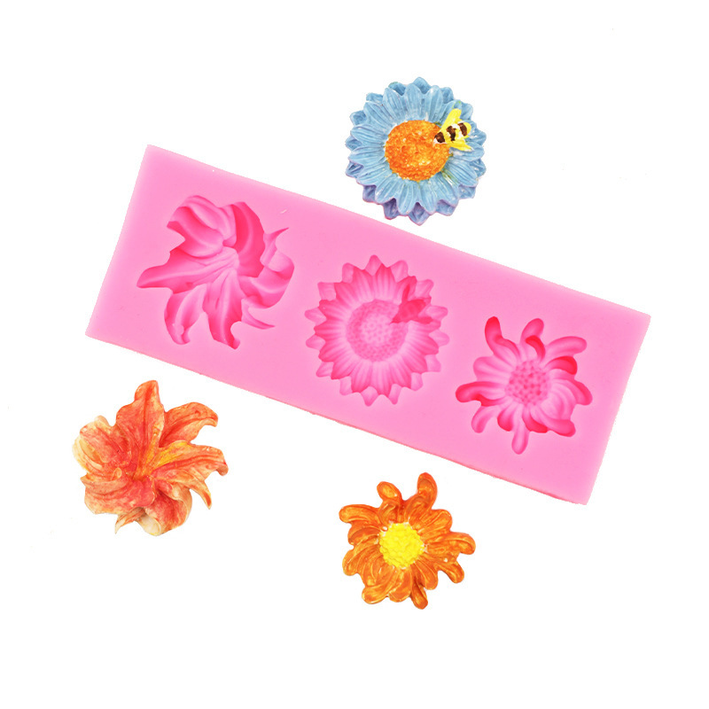 Planta hojas flores molde de silicona Lily girasol crisantemo Fondant chocolate Decoración
