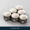 ₸Ji blue enamel wisteria flower automatic tea set 6 cups