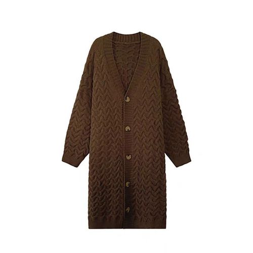 Lazy Style Solid Color Long-Sleeve Cardigan Women Spring Autumn Winter Unique Design Knee-Length Knit Sweater Loose Outerwear