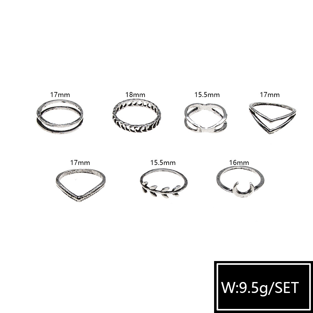 Simple Leaf Crescent Wheat Retro Rings Set display picture 1