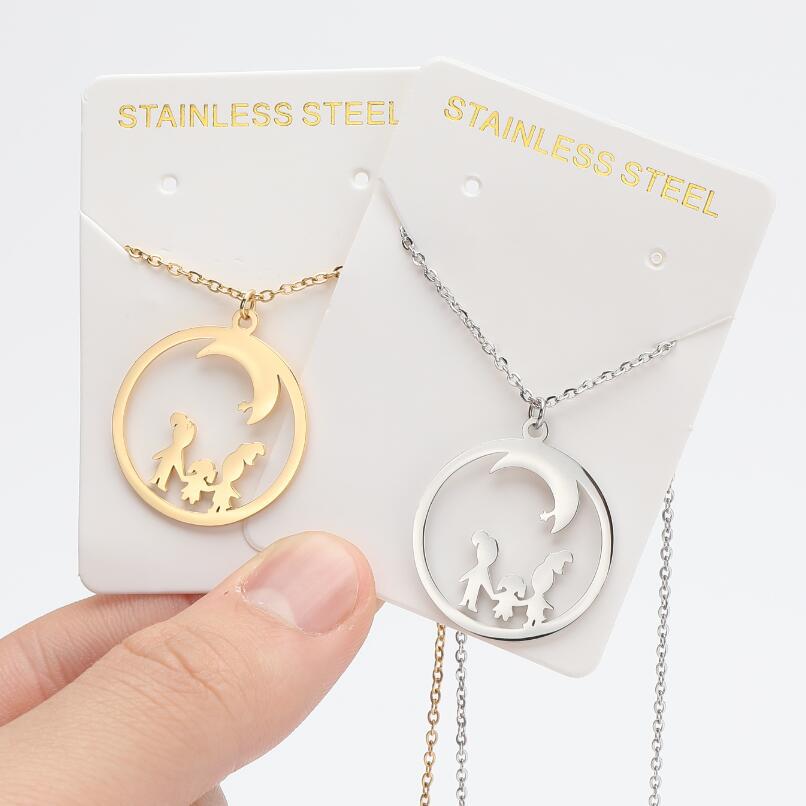 1 Piece Simple Style Human Round Moon Titanium Steel Necklace_colorza_5
