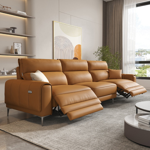Foshan Furniture Factory zero wall electric sofa genuine leather first layer cowhide multifunctional straight living room Italian sofa