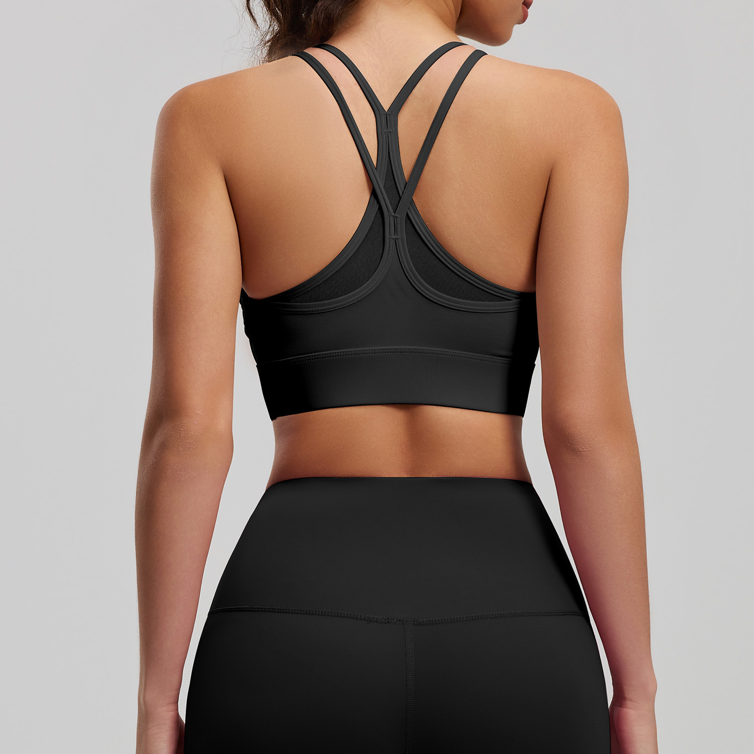 Bra de malla cruzada de color sólido de belleza de espalda antichoque acondicionamiento de yoga ropa interior se puede usar fuera chaleco de aire permeable mujer