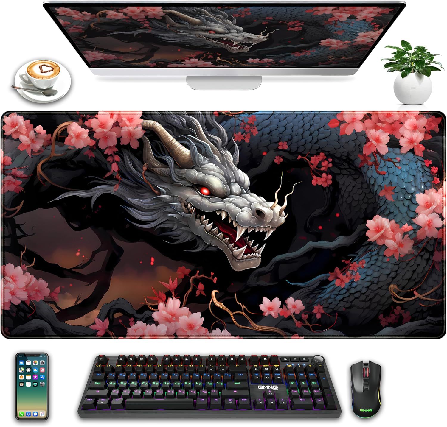 Explosión transfronteriza japonesa dragón negro antideslizante antisucio juego de oficina bloqueo de borde almohadilla de ratón Europa y América IP Amazon caliente