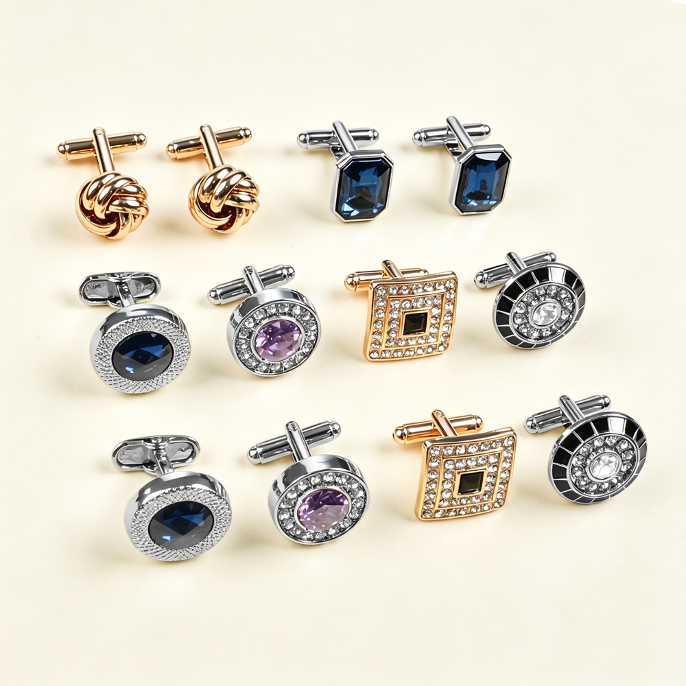 Gemelos redondos transfronterizos de Amazon, gemelos de cristal austriaco estilo francés, gemelos de negocios para hombre, gemelos con diseño retorcido. image 4