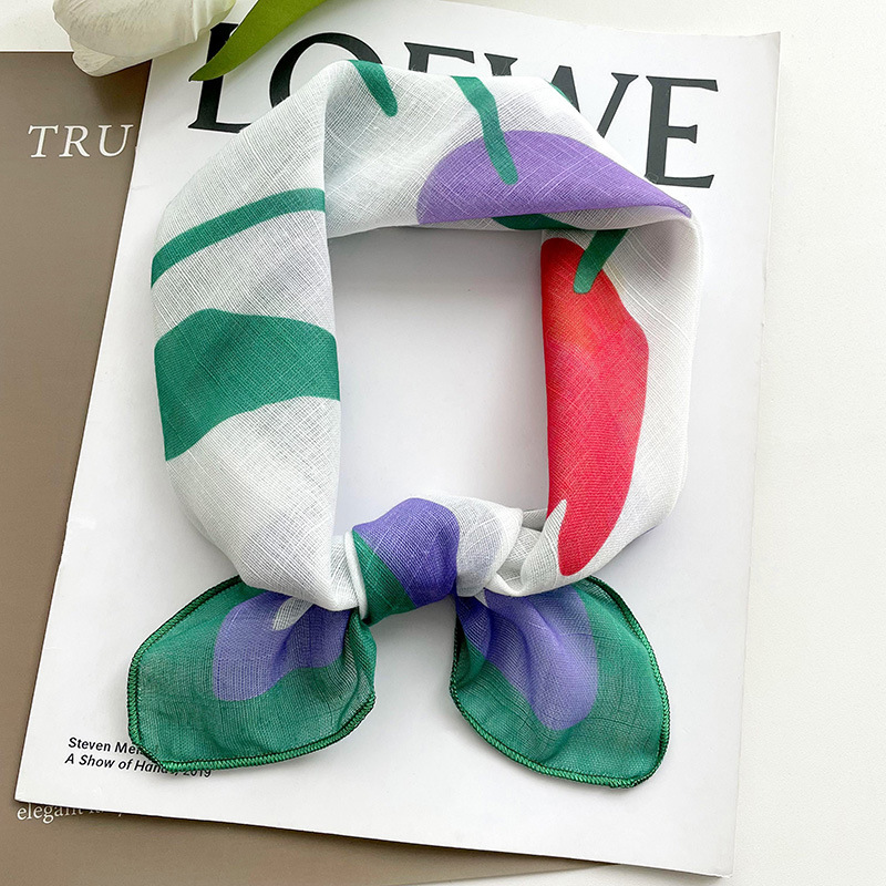 58 algodón y lino pequeña bufanda cuadrada estilo coreano de las mujeres fresco floral artístico elegante todo-fósforo decorativo pequeña bufanda banda de pelo bufanda