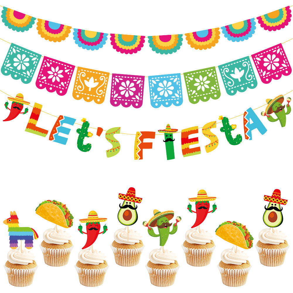 Día de los muertos México tema decoración tire bandera Vamos a fiesta tire bandera colorido hueco pull bandera insertar