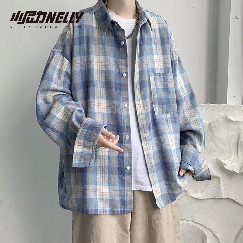 Long Sleeve Plaid Shirt Men's Summer New American Style Retro Fashion Brand High-end Sense Shirt Loose Casual Jacket Long Sleeve Plaid Shirt Men's Summer New American Style Retro Fashion Brand High-end Sense Shirt Loose Casual Jacket