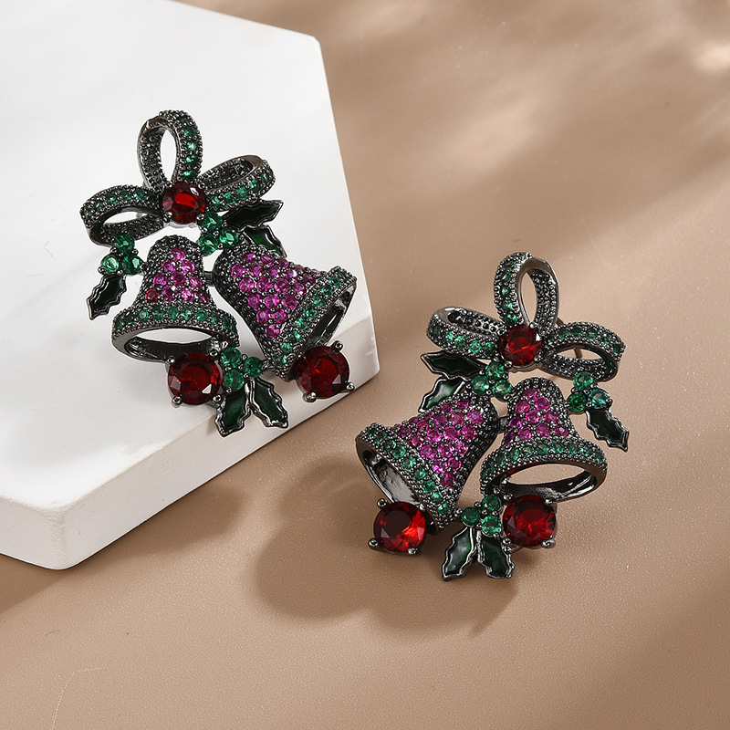 Fashion Bow Knot Bell Copper Inlay Zircon Earrings 1 Pair