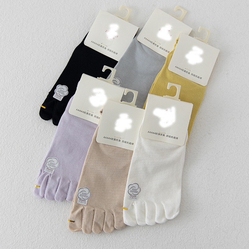Customized Toe Socks, Women's Boat Socks, Split-Toe Sweat-Absorbent Socks, Short-Tube Pure Color Design, Antibacterial, Sweat-Absorbent, Breathable, Light and Durable