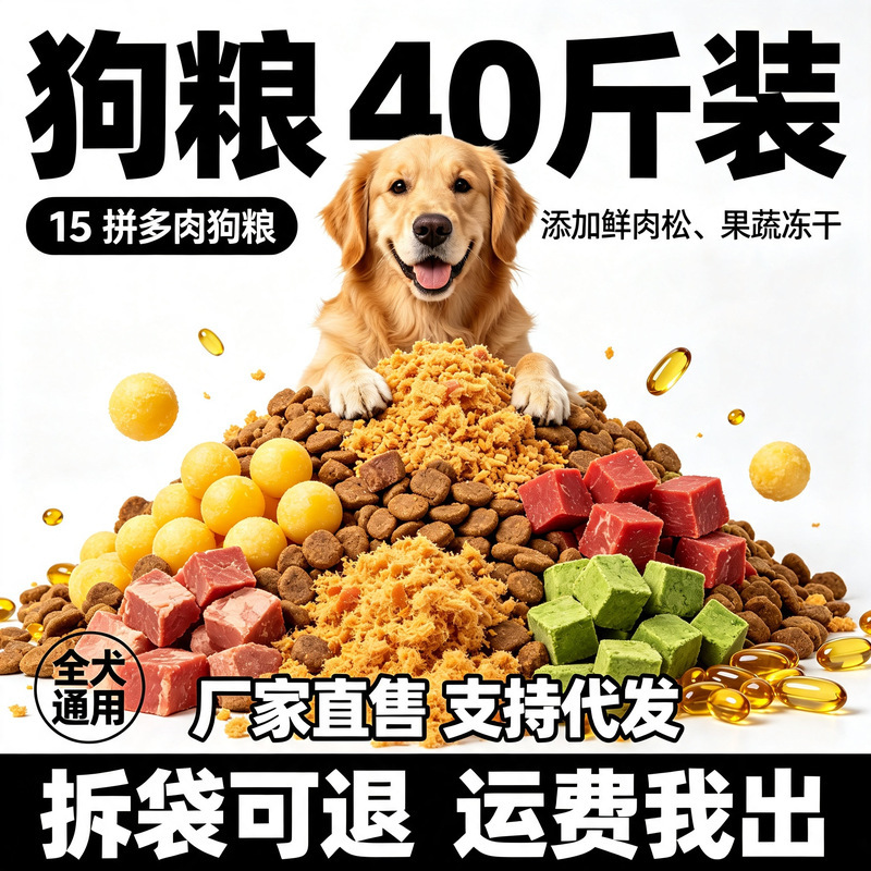 Universal dog food in large packaging 20kg for domestic dogs, rural dogs, Teddy, Golden Retriever, adult dogs, puppies, high calcium, nutritious