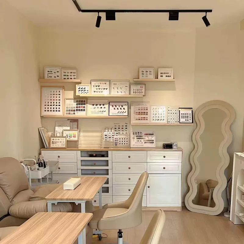 美甲店墙上置物架收纳网红展示架化妆品指甲油一字隔板架子壁挂