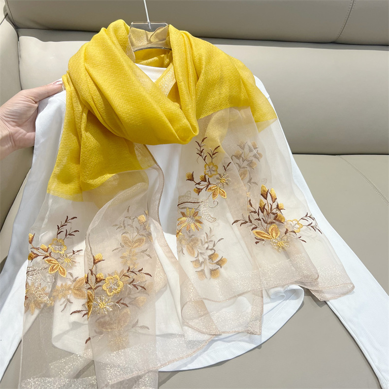 150g Weight Silk Scarf Classification Travel Occasion Polyester Material Flower Pattern Spring, Autumn Season Women's Gender Embroidery Design Elegant Style Women's Elegant Flower Polyester Embroidery Silk Scarf 16
