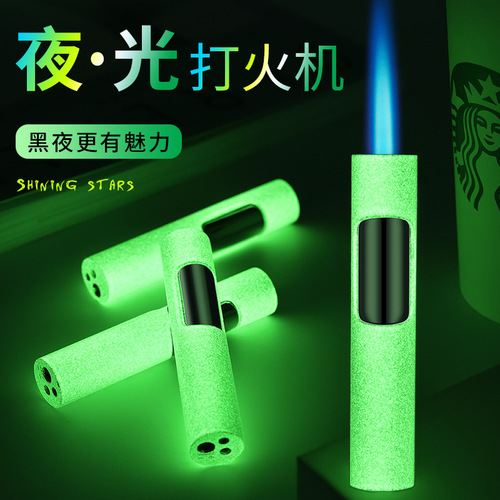 Creative Blue Flame Straight Windproof Lighter New Glow-in-the-Dark User-Safe Electronic Gas Lighter for Home Use