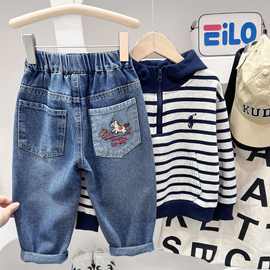 男童裤子春秋款2026春季新款儿童洋气牛仔裤酷帅男孩休闲长裤潮