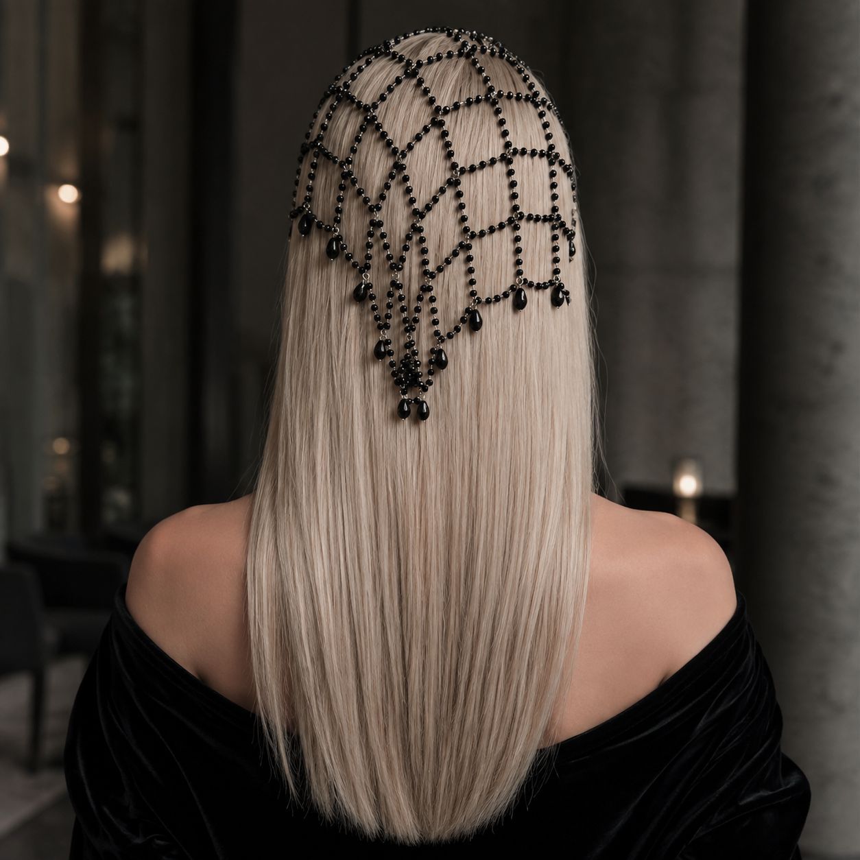 Cross-Border Hot-Selling Mesh Hair Chain Simple Princess Style Pearl Hair Accessories Black Headdress Women's Hair Chain