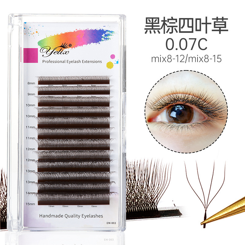 Fábrica de belleza de pestañas negro marrón pelo suave 0.07 mezcla marrón transfronterizo pestañas caramelo injerto de trébol pestañas falsas