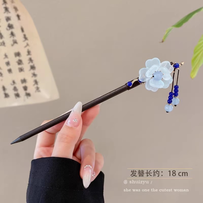 复古国风头饰天然黑檀木新中式簪子旗袍日常盘发发簪女高级感流苏|undefined