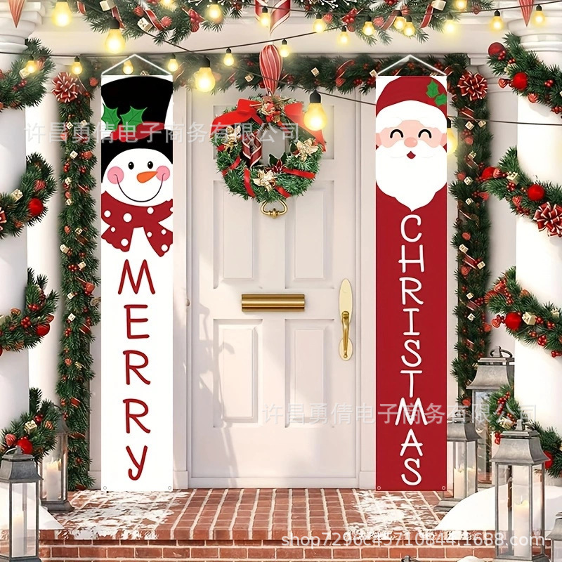 国境を越えたアマゾンの新しい雪だるまクリスマス対聯雪だるま横断幕パーティー装飾背景布旗布|undefined