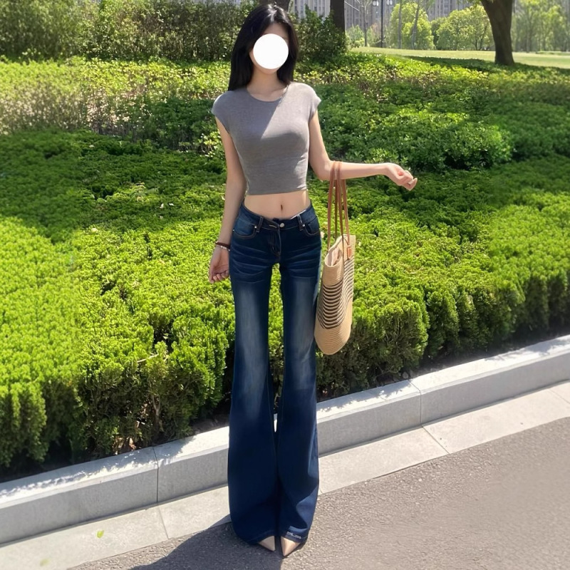 大码复古蓝微喇牛仔裤女2025秋季新款直筒修身显瘦马蹄裤|undefined