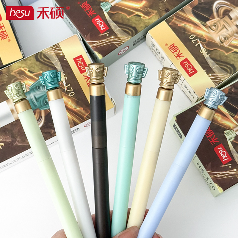 Heshuo 170 Sanxingdui Twist Core 0.5mm Dual Ballpoint Cs Gel Pen for Students Writing and Signing Black Pen