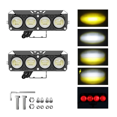 Cross-Border Hot-Selling Motorcycle Led Headlight Modification with Four-Eye Devil Eye Auxiliary Light, External Headlight for Electric Vehicles (Motorcycle headlights, headlights) - four-eyes-red-devil-eye-set