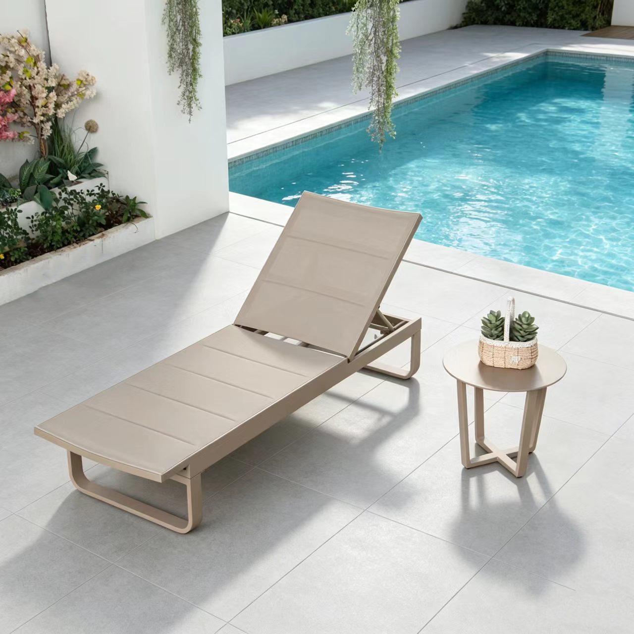Silla de piscina, silla de playa anticorrosión de aleación de aluminio, tumbona de piscina de alta gama para hoteles y B&B, tumbona portátil image 18