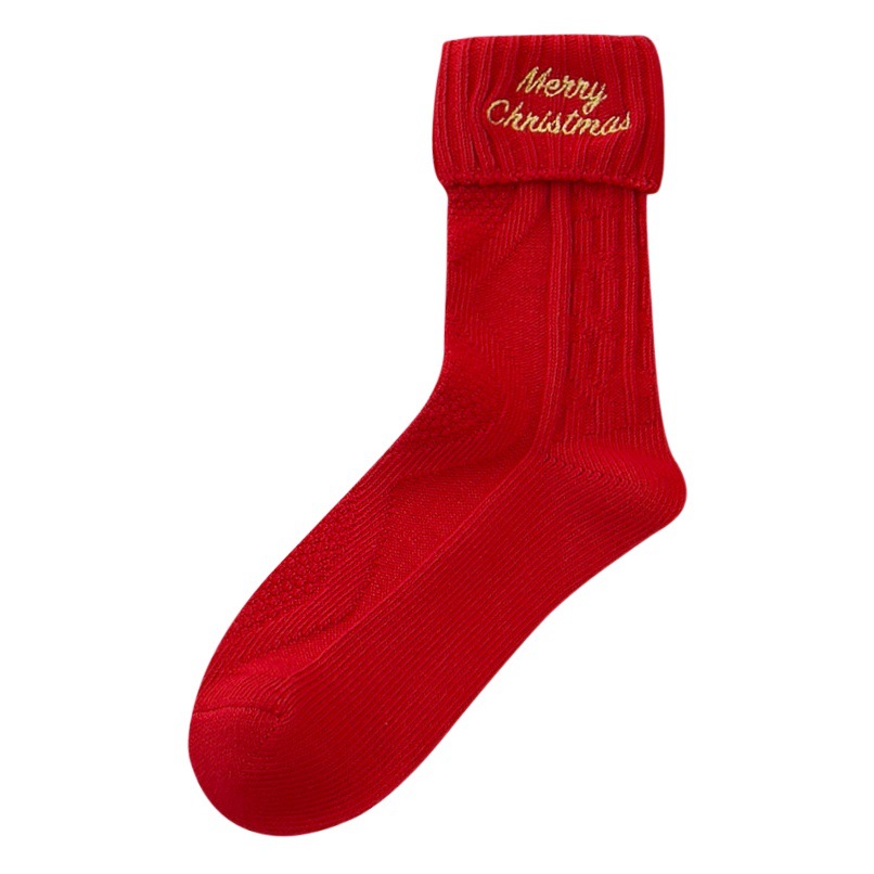 Calcetines de Navidad de otoño e invierno de las mujeres calcetines de media pantorrilla calcetines de algodón de Año Nuevo rojo