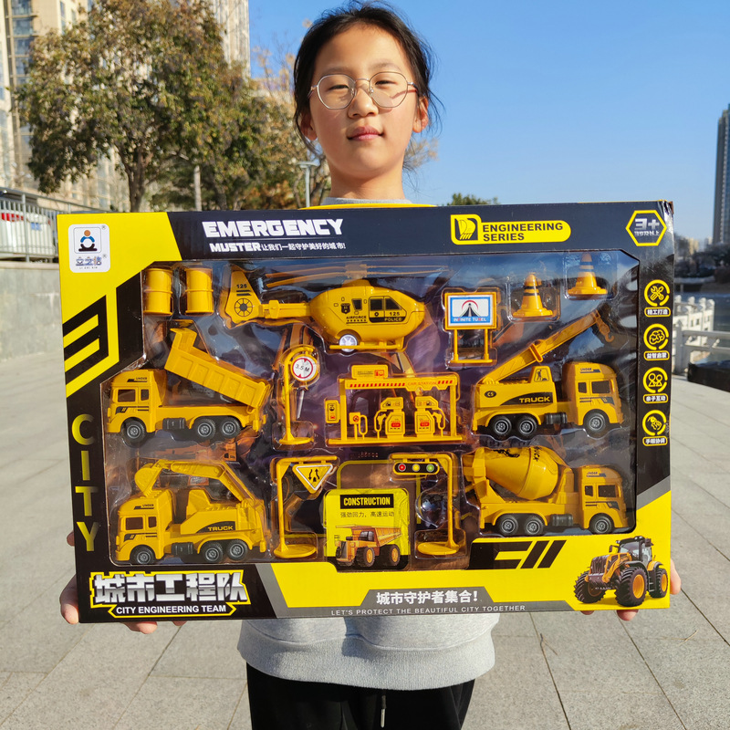 回力工程车玩具套装挖掘机回力消防车男孩礼物培训办儿童玩具批发