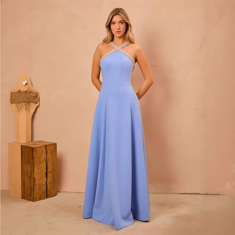Women's Halter Neck Sexy Evening Dress 2026 Summer Amazon Diamond Embellished Wedding Cocktail Party Long Dress Formal Gown Women's Halter Neck Sexy Evening Dress 2026 Summer Amazon Diamond Embellished Wedding Cocktail Party Long Dress Formal Gown
