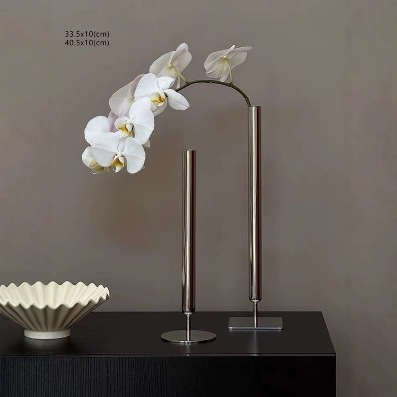 Luxury High-End Stainless Steel Vase Flower Arrangement Antique Style Art Decorative Ornament Butterfly Orchid