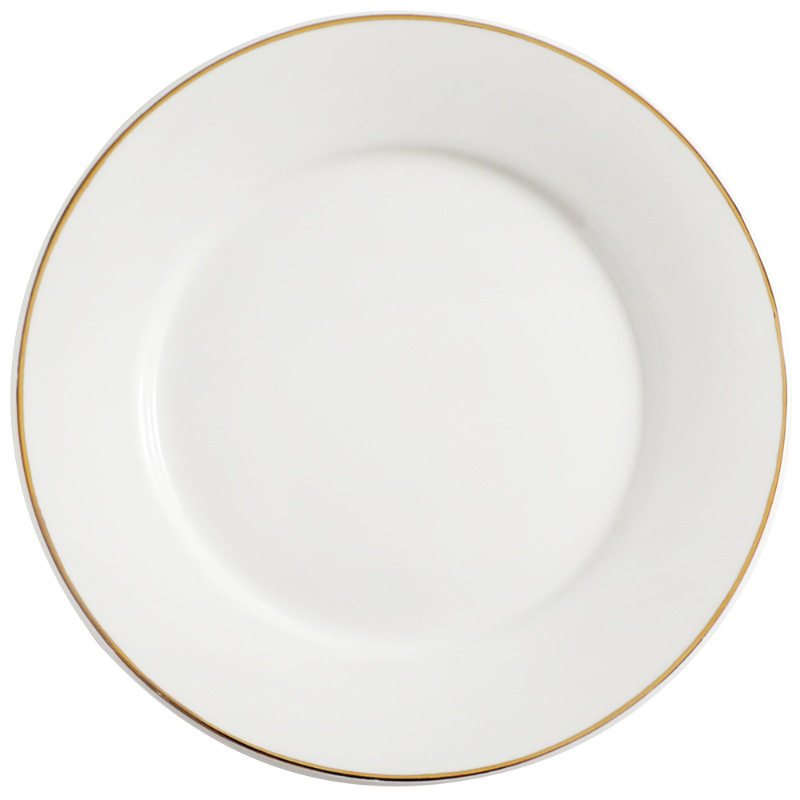 Restaurante de platos de comida occidental redonda de cerámica blanca pura Phnom Penh plato de filete de alta gama plato plano escupir hueso plato plato plato plato plato plato