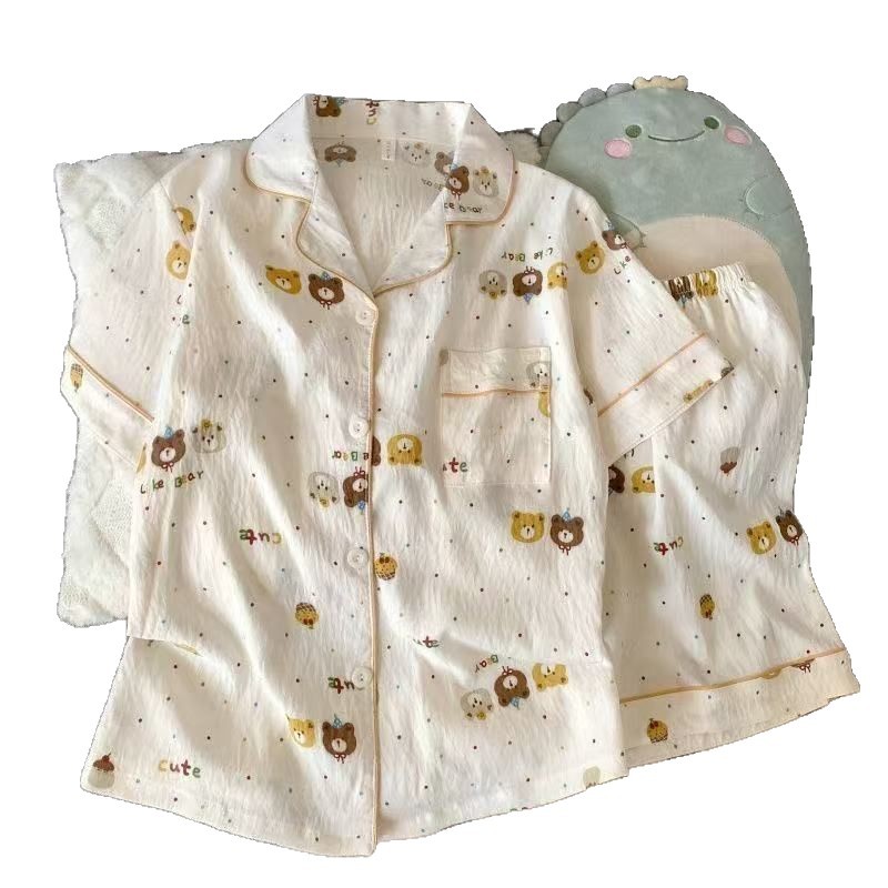 Impresión de dibujos animados pareja pijama mujer verano nueva ropa de hogar suelta dormitorio de estudiantes pantalones cortos de mangas cortas dos piezas set