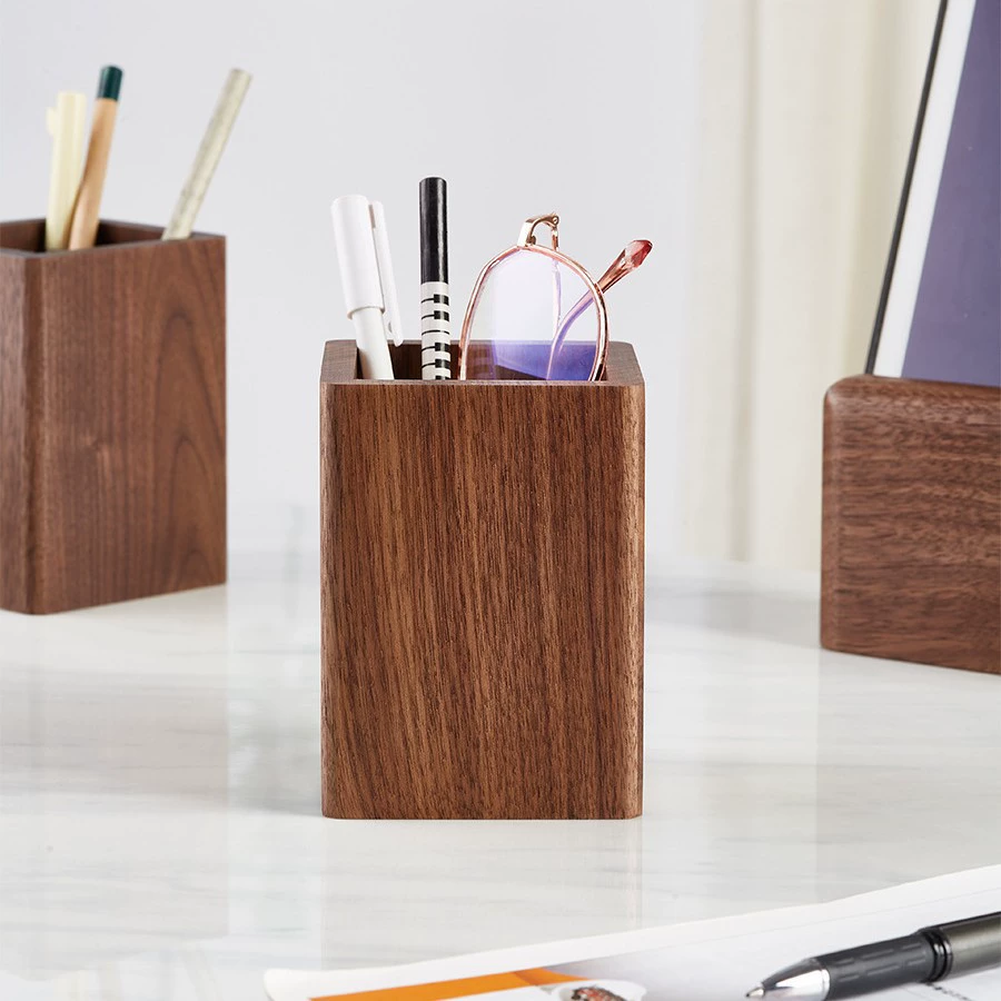 Держатель для ручек из натурального дерева, учебный квадратный деревянный органайзер, подарок на день рождения