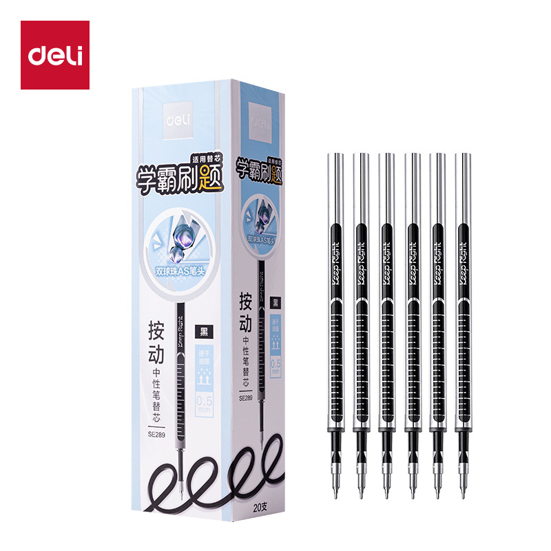 Deli Retractable Gel Pen Refills for Students, Double Ballpoint as Pen Tips, Large Capacity Pen Refills Wholesale