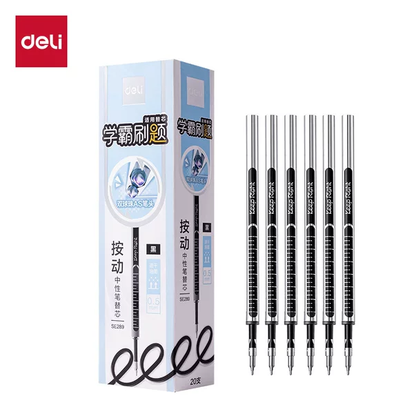 Deli Retractable Gel Pen Refills for Students, Double Ballpoint as Pen Tips, Large Capacity Pen Refills Wholesale