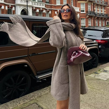 亚马逊女装批发欧美风2024秋冬款围巾斗篷式慵懒宽松毛呢大衣外套